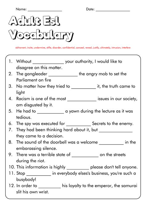 16 Pics about Worksheet 5th grade worksheet 3rd Grade Word Bank worksheet, Sixth grade activity worksheet and also 13 Best Images of Vocabulary Worksheets For 3rd Grade - 3rd Grade. . Free printable esl worksheets for adults